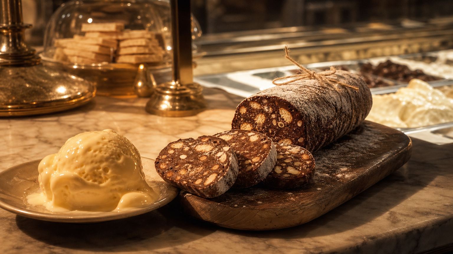 Sweet chocolate salami: the classic recipe to serve with a scoop of crema gelato