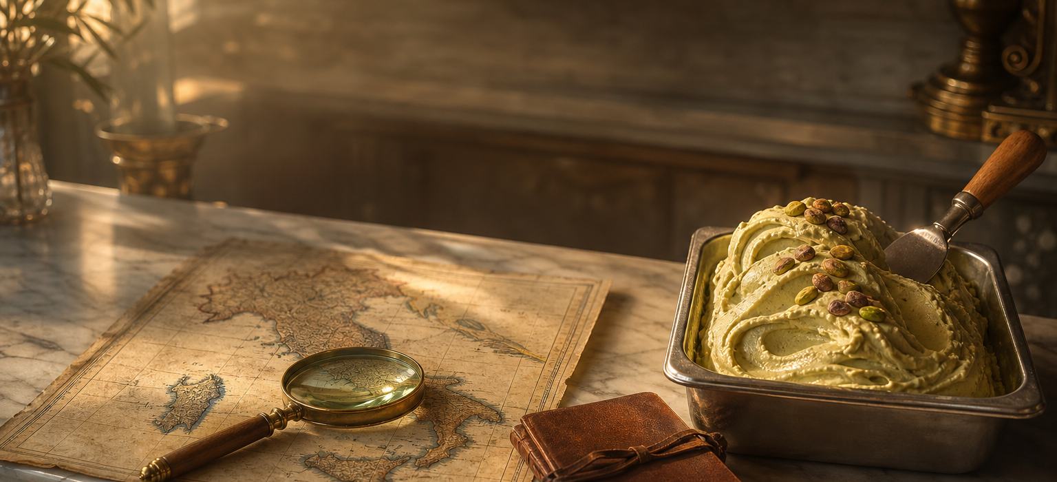 Una mappa d'Italia e una lente d'ingrandimento su un bancone di gelateria: come funziona la guida AppGelato